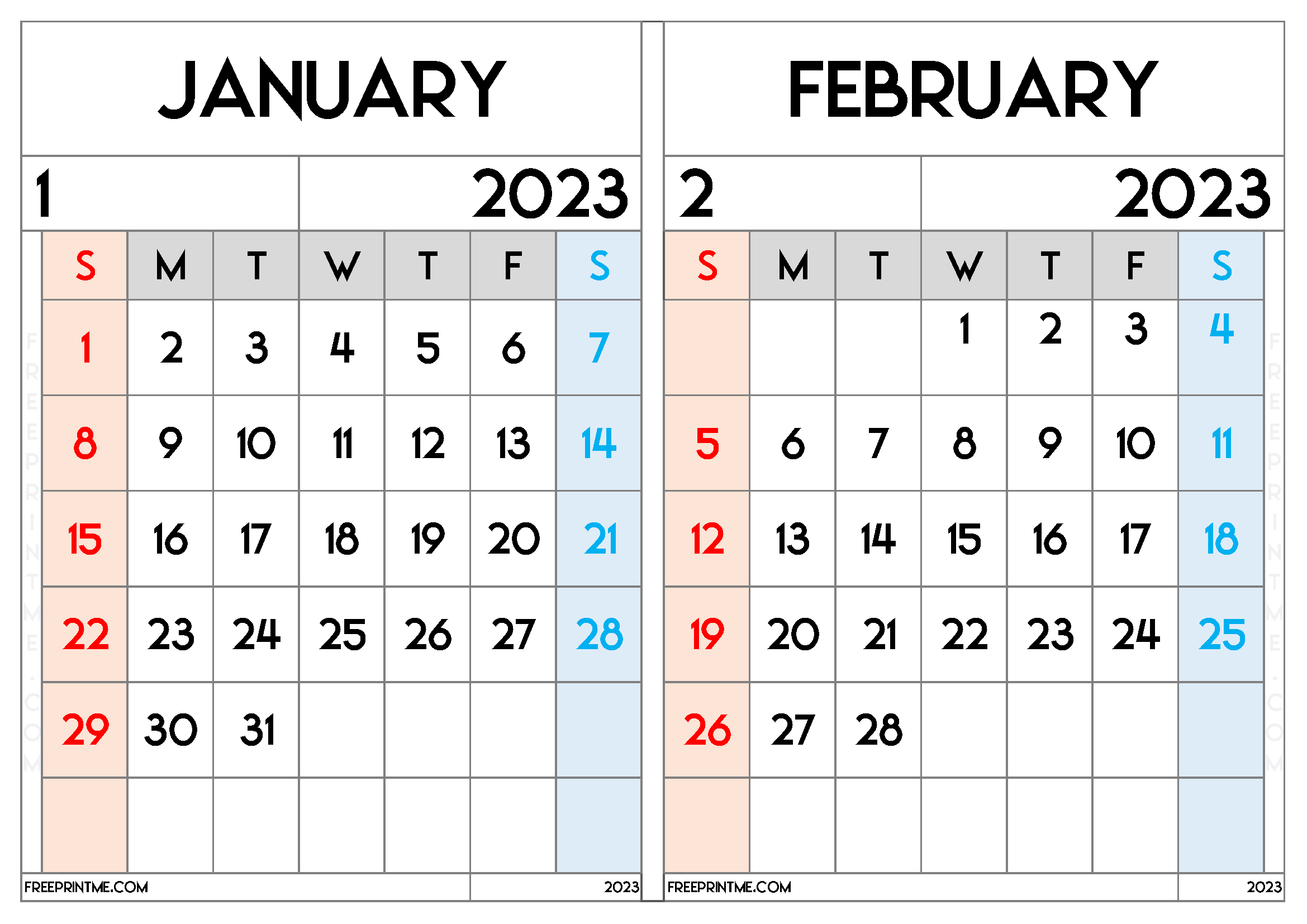 Free january february calendar printable pdf and image