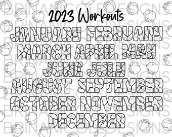 Coloring workout calendar peaches instant download