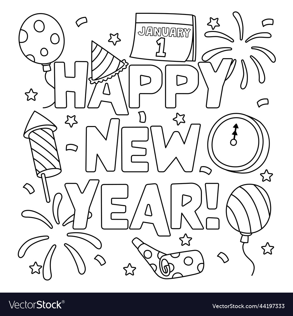 Happy new year january coloring page for kids vector image