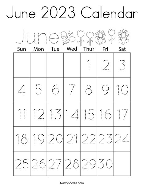 June calendar coloring page