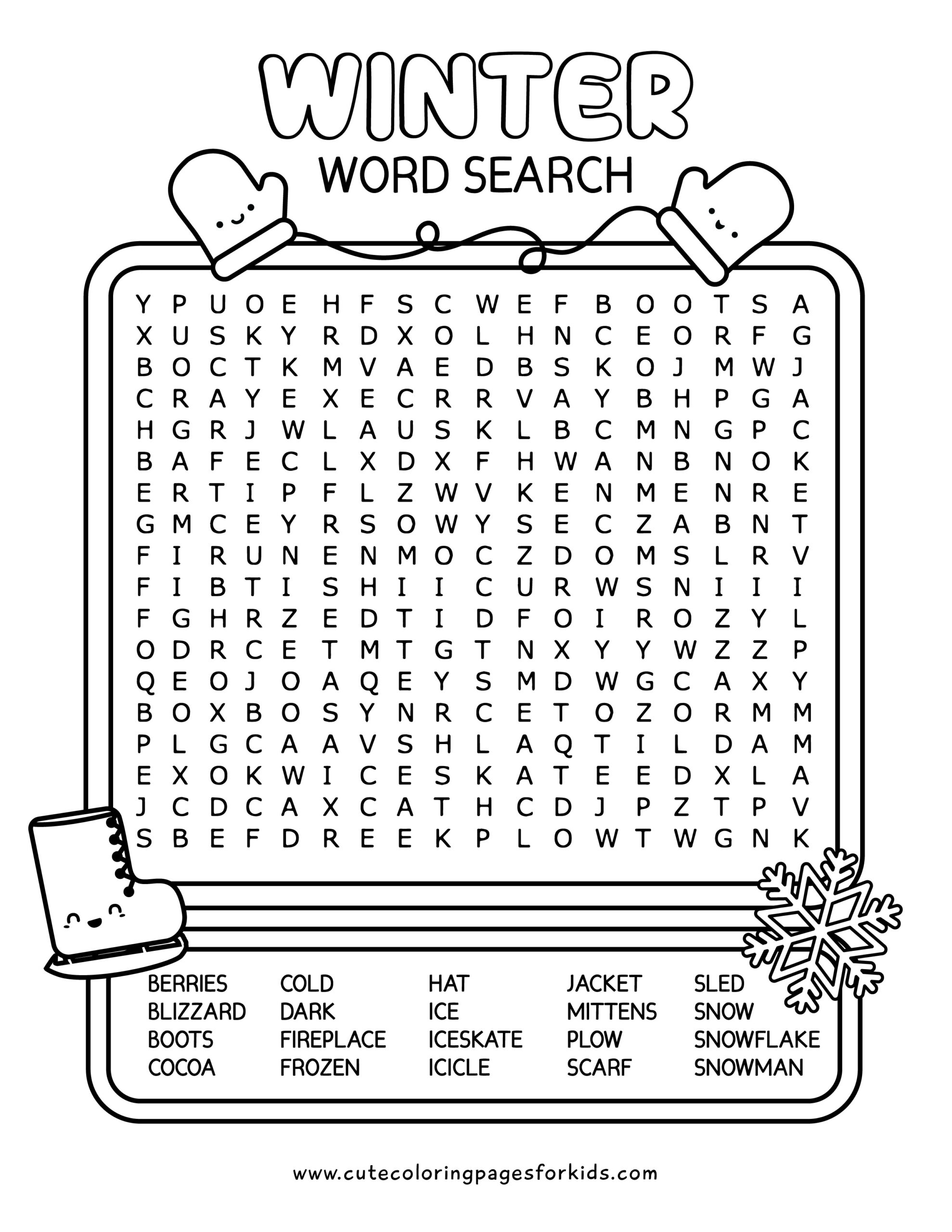 Winter word search free printable activity for kids