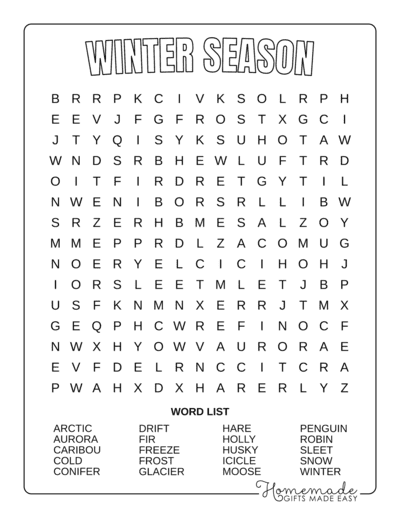 Best free printable winter word search puzzles for kids