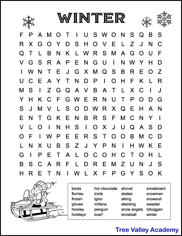 Free winter word searches for kids