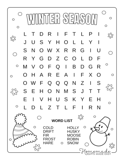 Best free printable winter word search puzzles for kids