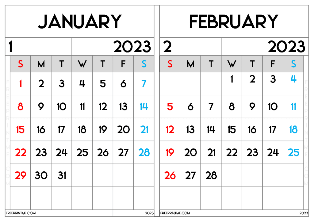 Free january february calendar printable pdf and image