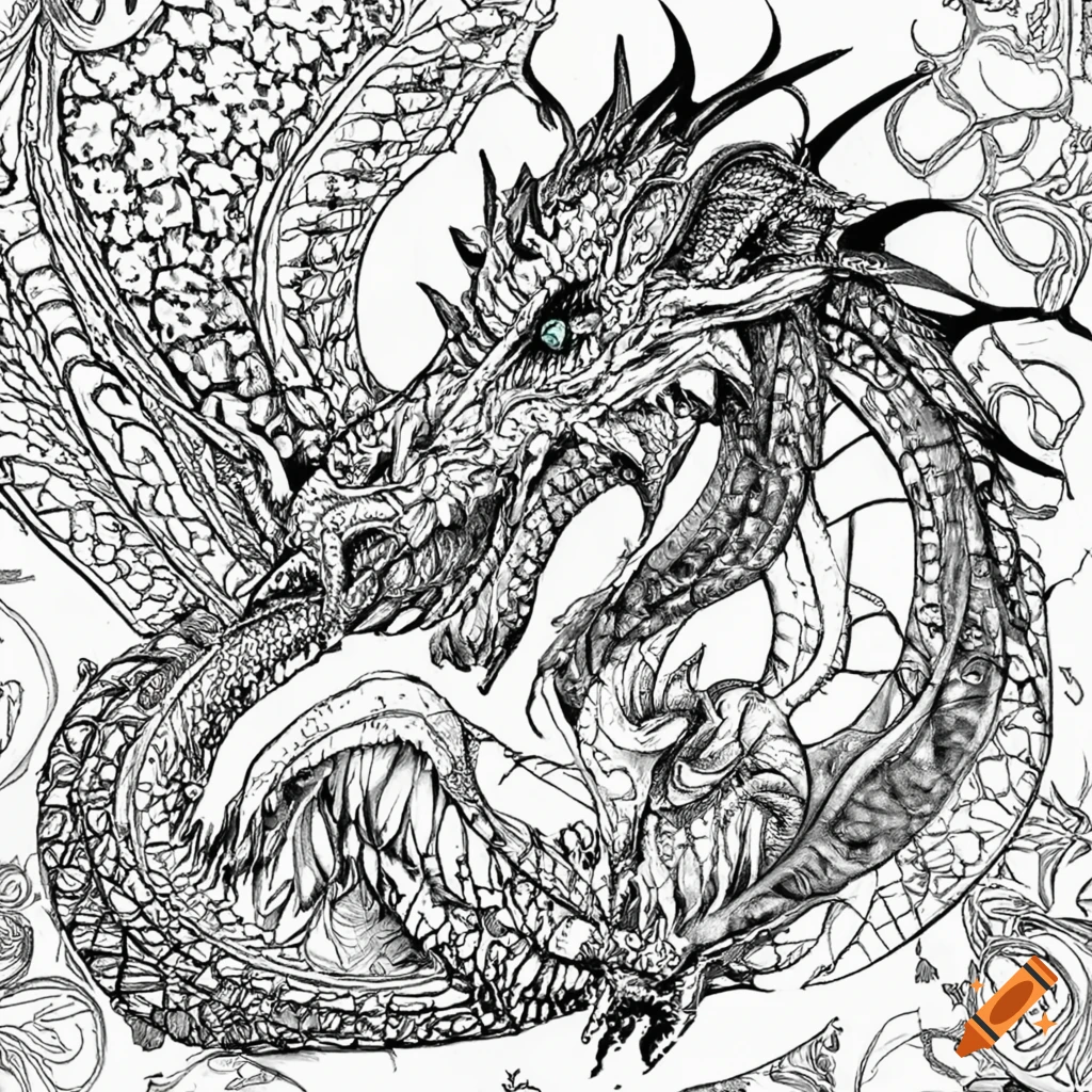 Coloring book with dragon illustrations on