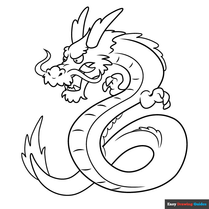 Japanese dragon coloring page easy drawing guides