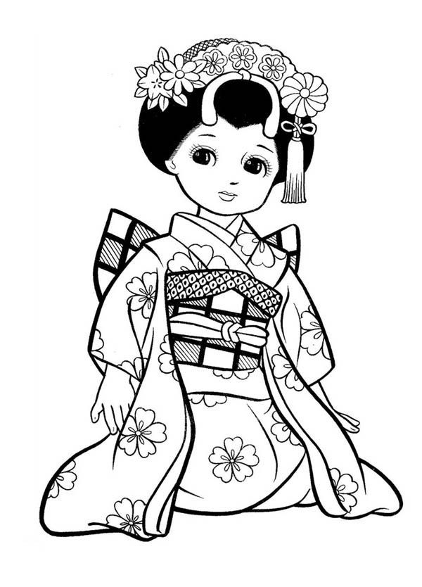 Elegant geisha coloring pages