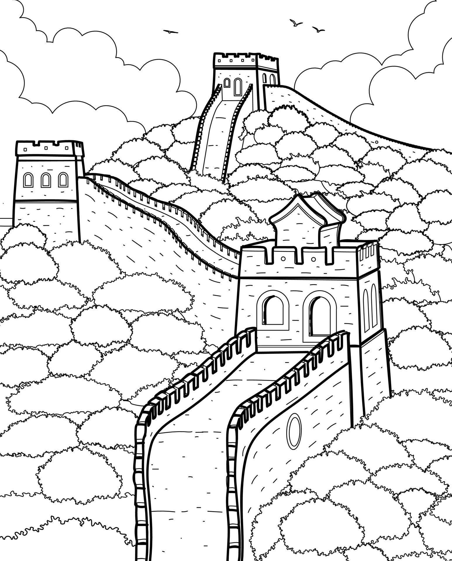 Download the great wall of china vector linear illustration for free great wall of china china for kids history theme