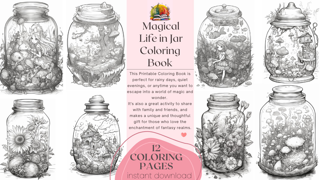 Magical life in a jar coloring book fantasy coloring page printable coloring pages digital download pdf adult coloring pages download now