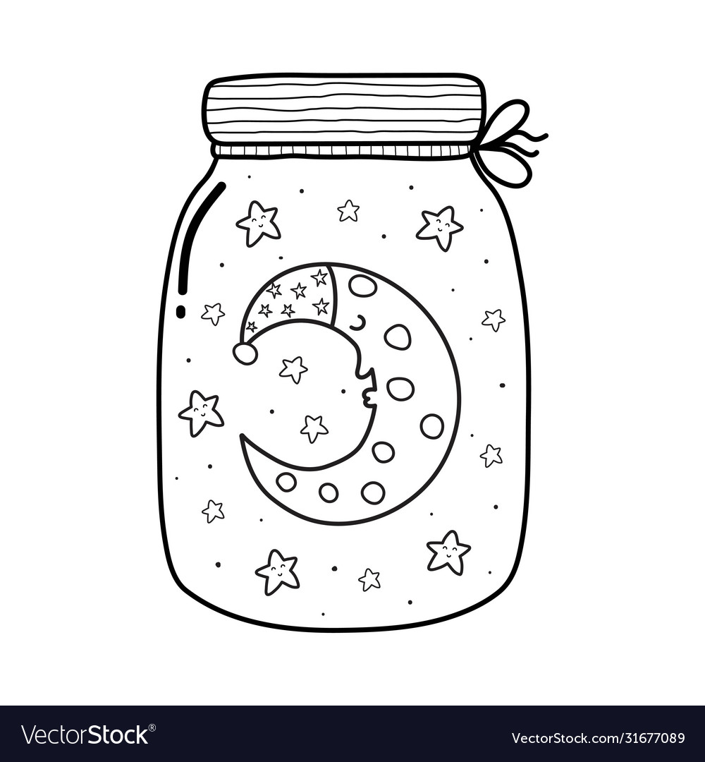 Magic in a jar coloring page with cute sleeping vector image