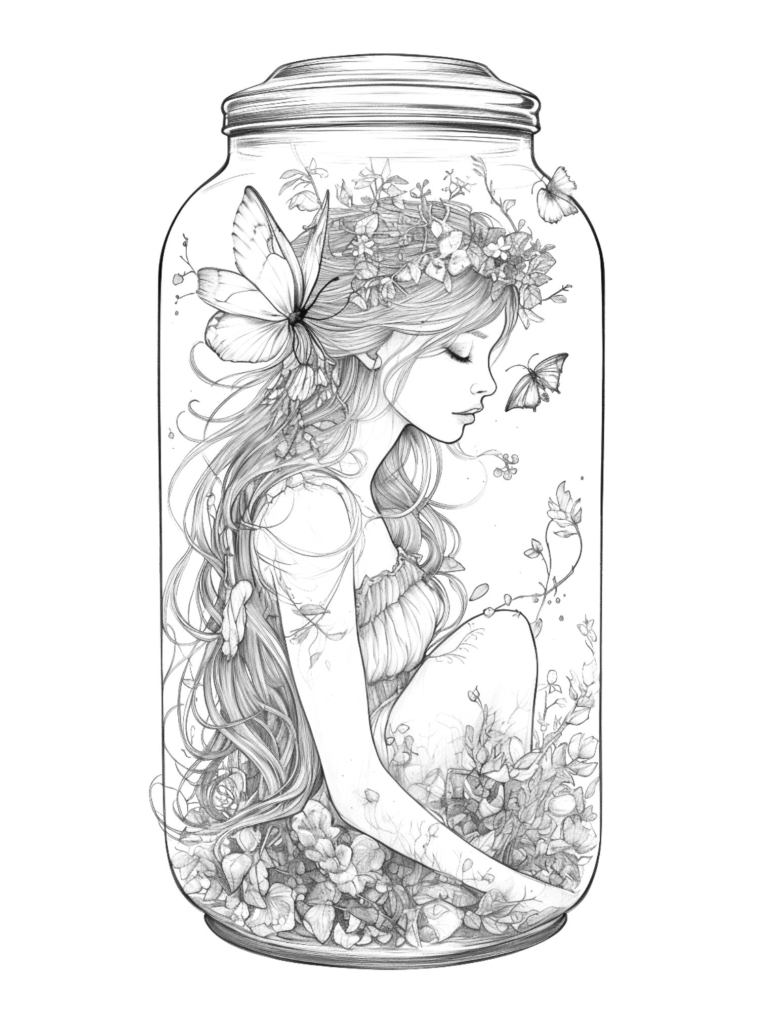 Fairy girl in jar coloring pages for adults free printable pdf instan â coloring