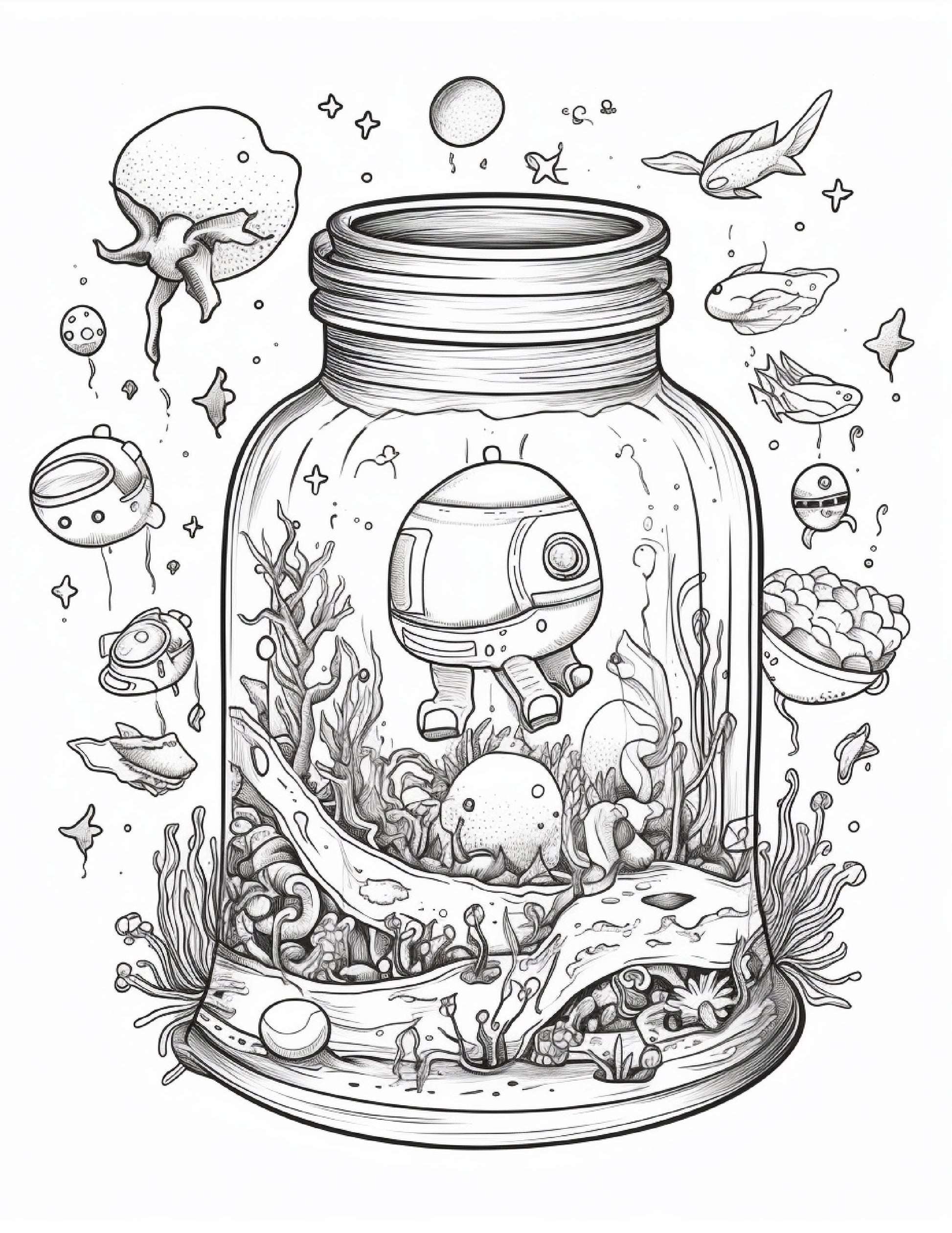 Life inside jar printable coloring pages for adults grayscale colo â coloring