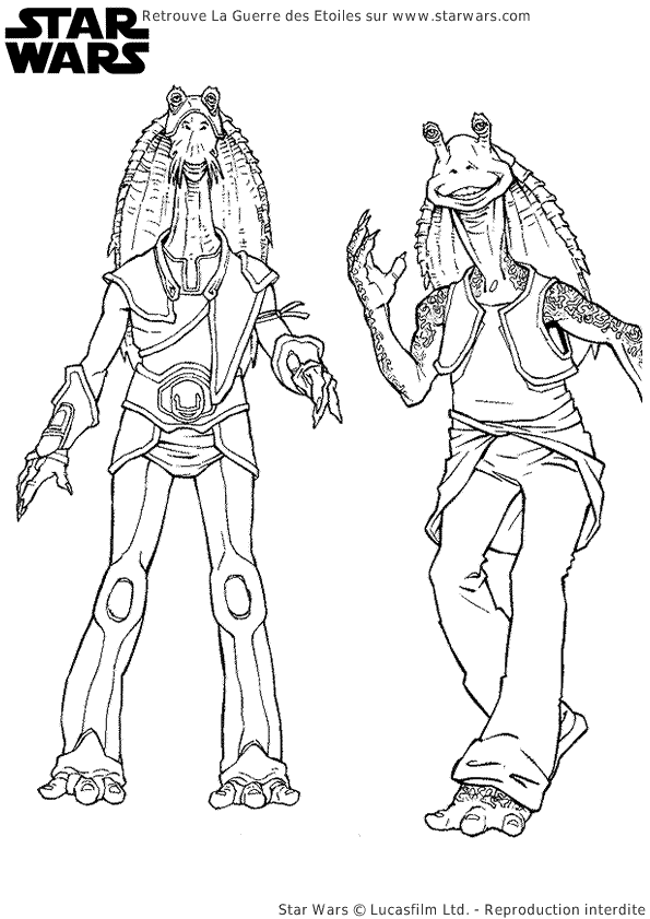 Coloriage star wars jar jar binks et roos tarpals