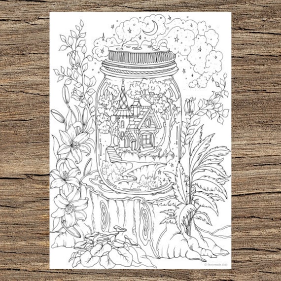 House in a jar printable adult coloring page from favoreads coloring book pages for adults and kids coloring sheets colouring designs