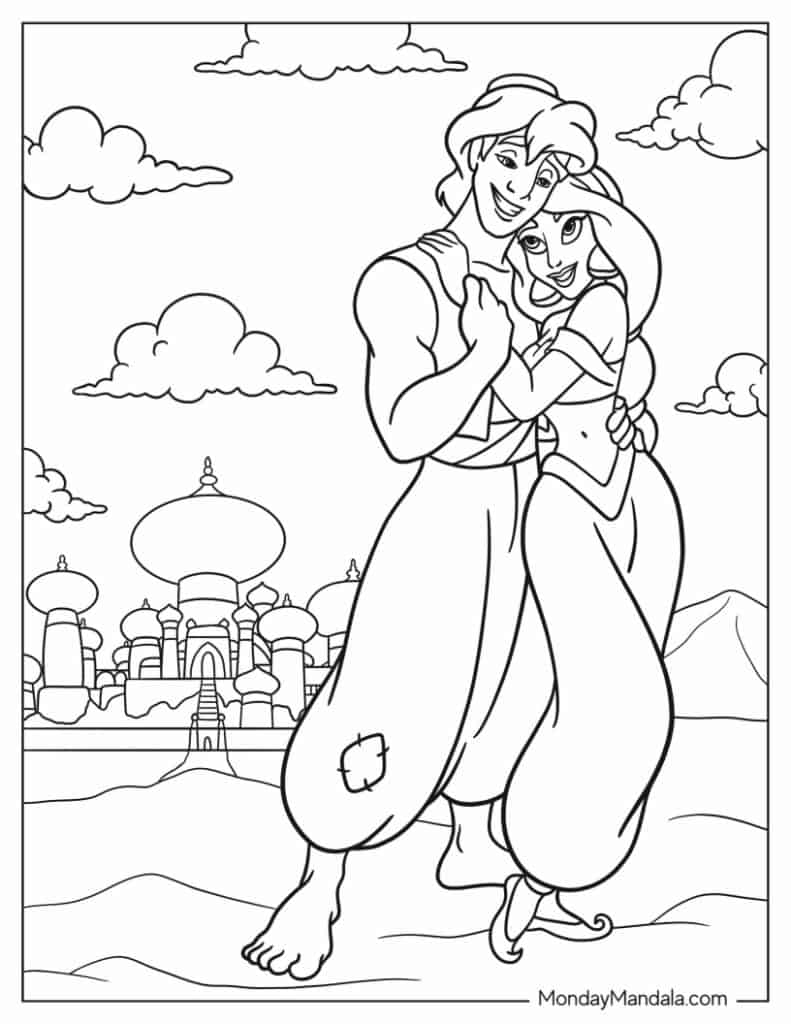 Aladdin jasmine coloring pages free pdf printables