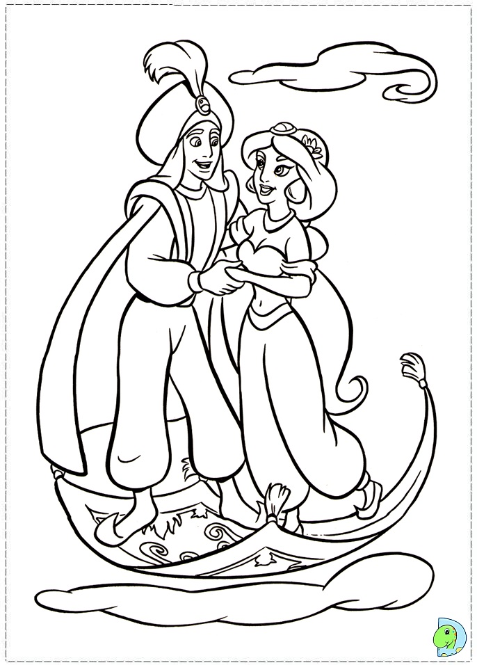 Aladdin and jasmine coloring page