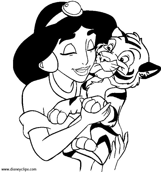 Jasmine and rajah the tiger cub disney coloring pages printables coloring pages cartoon coloring pages