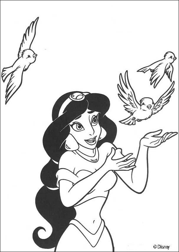 Princess jasmine and birds coloring pages