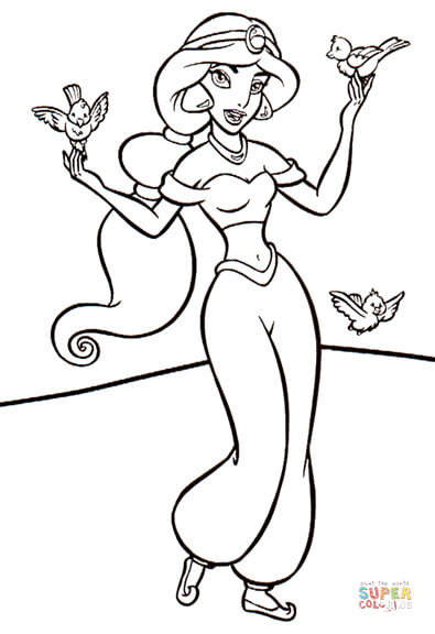Jasmine with birds coloring page free printable coloring pages