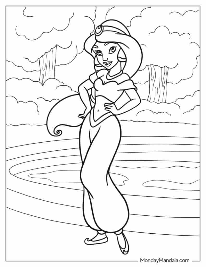 Aladdin jasmine coloring pages free pdf printables