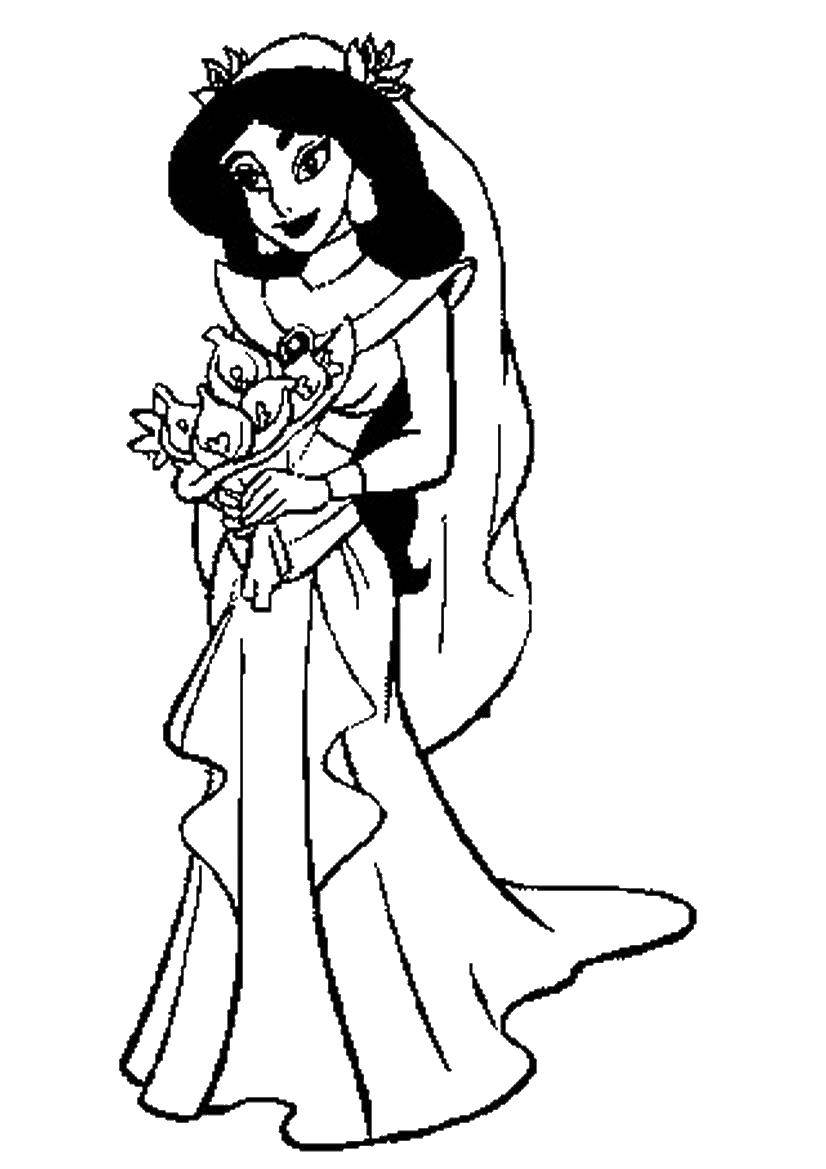 Online coloring pages coloring page jasmine in wedding dress disney cartoons download print coloring page