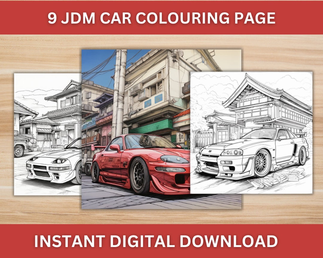 Jdm cars coloring book for adults japanese themed printable pdfpng coloring pages instant digital download