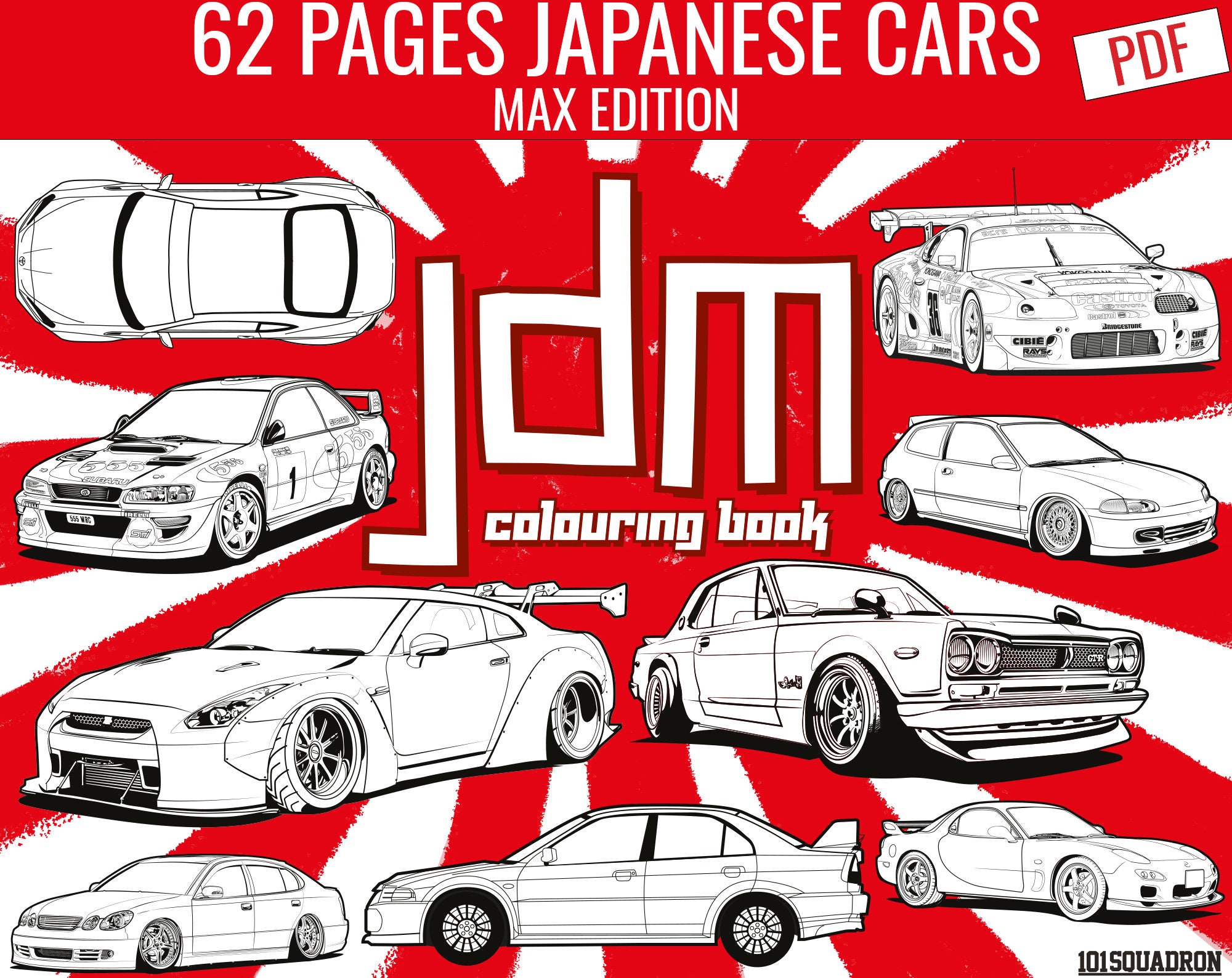 Jdm car coloring book designs digital download printable book pdf