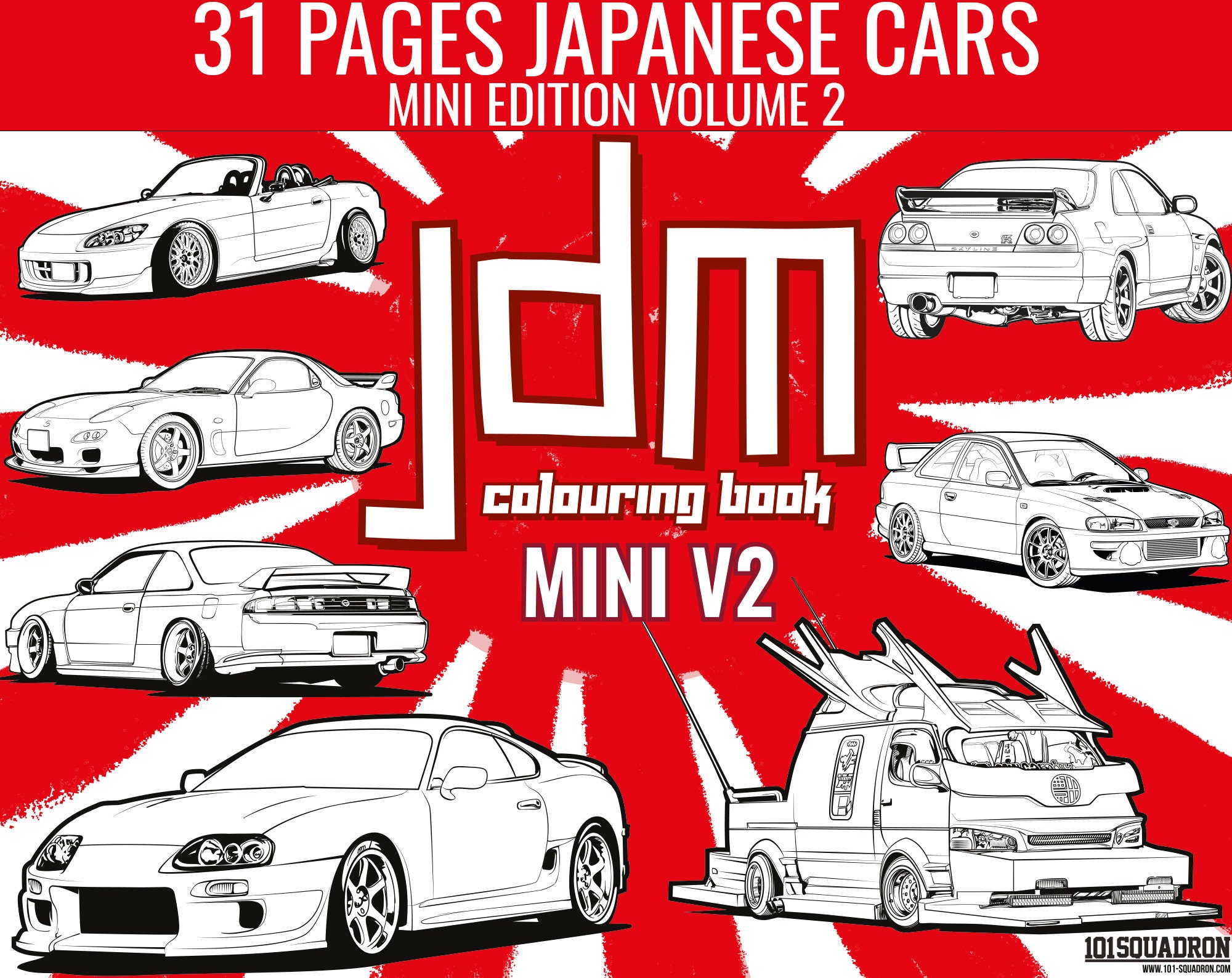 Jdm mini v car coloring book designs digital download printable book pdf