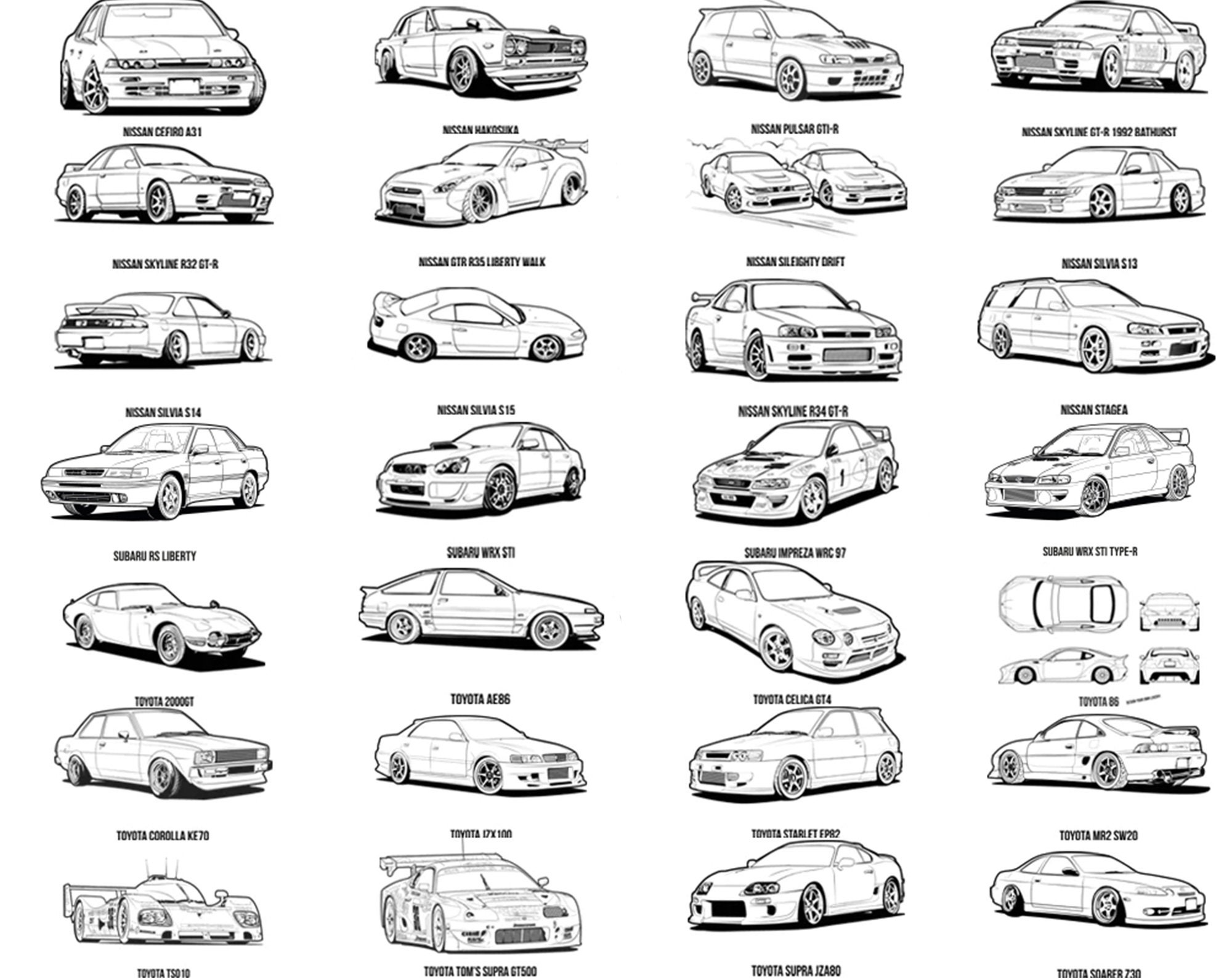 Jdm car coloring book designs digital download printable book pdf