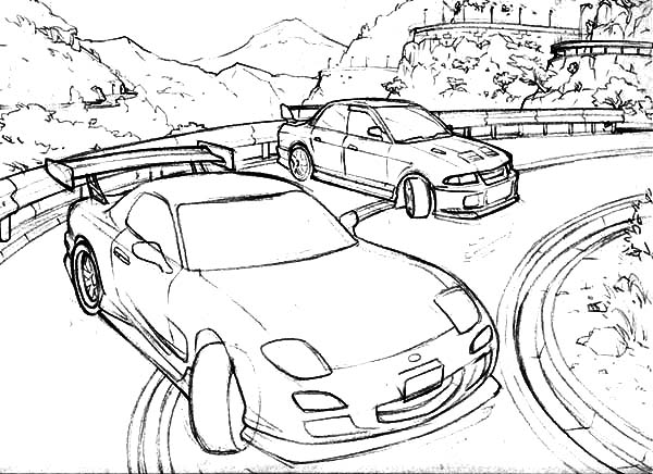 Drifting cars up on the hill coloring pages kids play color cars coloring pages cool car drawings car drawing easy