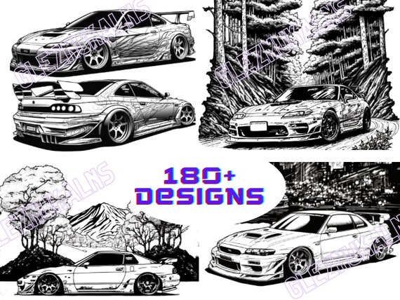 Jdm cars coloring book digital download coloring book japans domestic market nostalgic jdm printable coloring pages