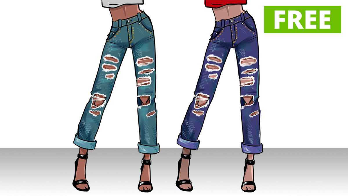 How to draw ripped jeans