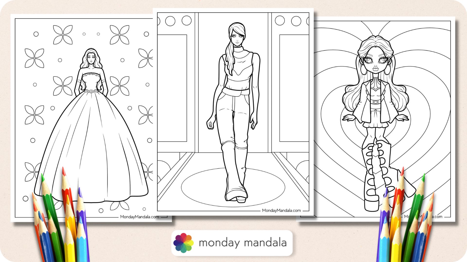 Fashion coloring pages free pdf printables