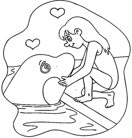 Killer whale and girl coloring page free printable coloring pages