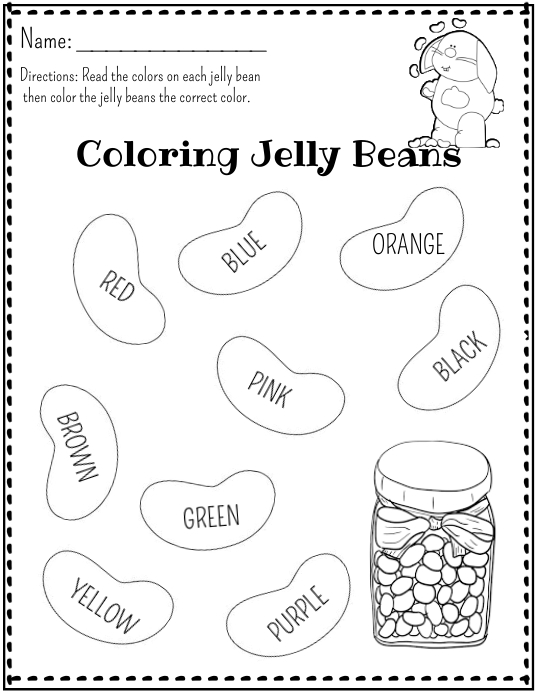 Coloring jelly beans easter worksheet template