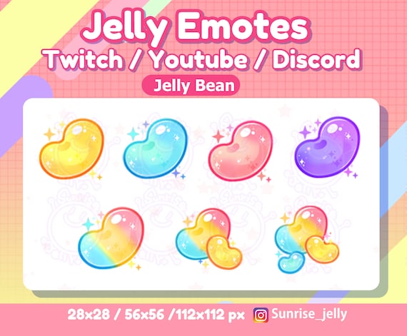 Twitch emotes jelly bean channel point cute sub badges kawaii streamer pastel youtube jelly discord emoji rainbow