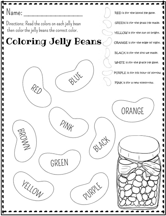 Coloring jelly beans wjelly bean prayer template