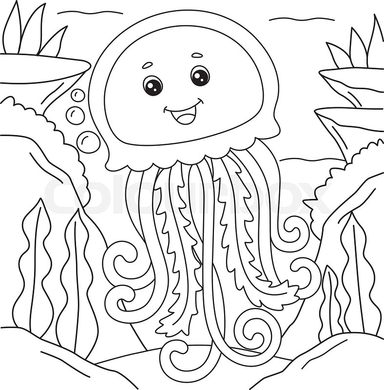 Jellyfish coloring page for kids stock vector