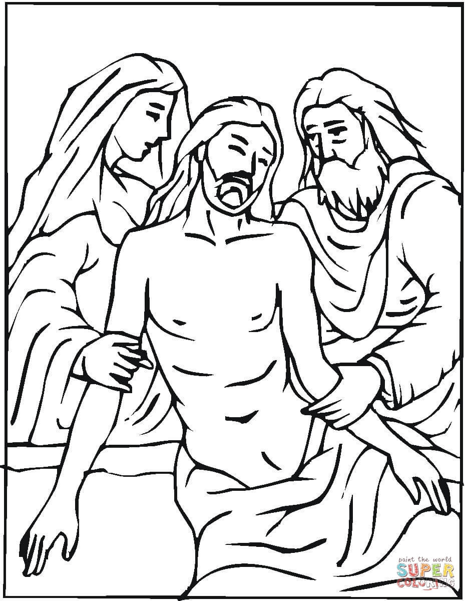 Jesus descent from the cross coloring page free printable coloring pages