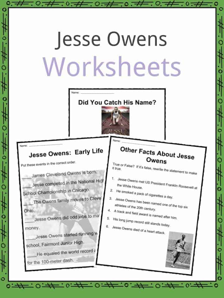 Jesse owens facts worksheets acplishments biography for kids