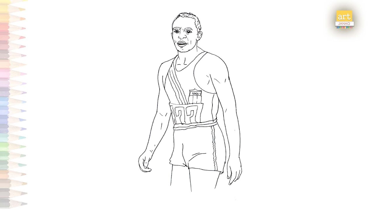 Jesse owens drawing videos jesse owens outline sketch how to draw jesse owens step by step