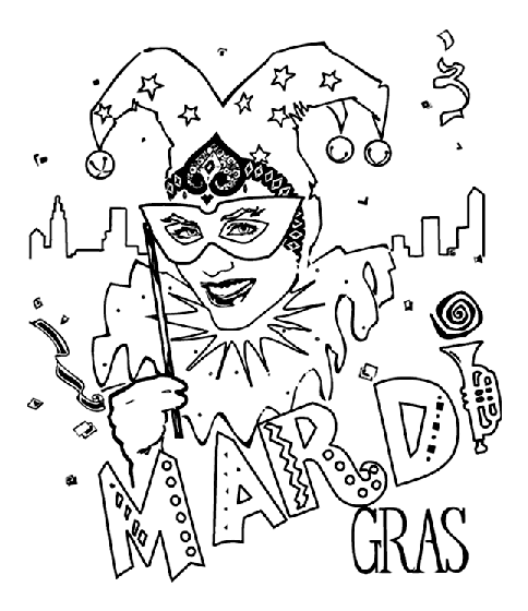 Mardi gras jester coloring page