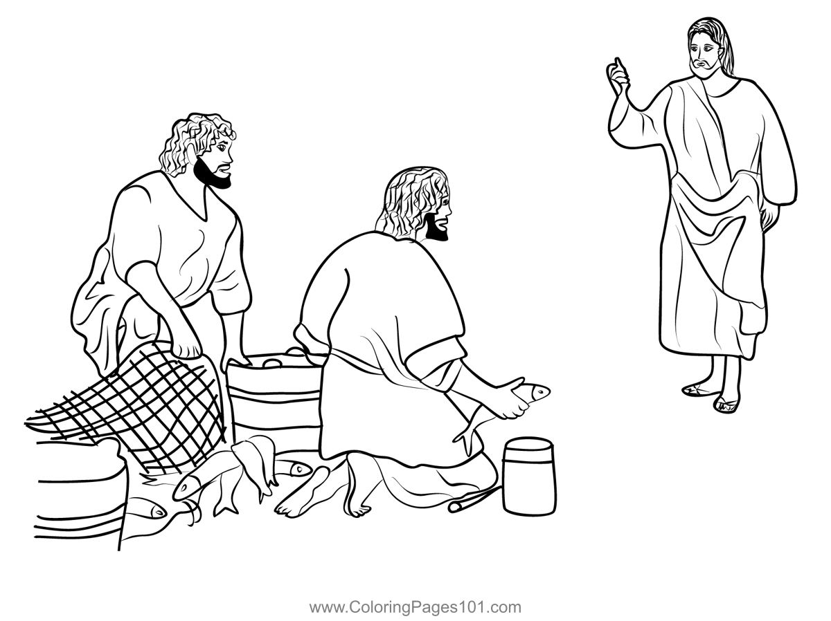 Jesus calling disciples coloring page for kids