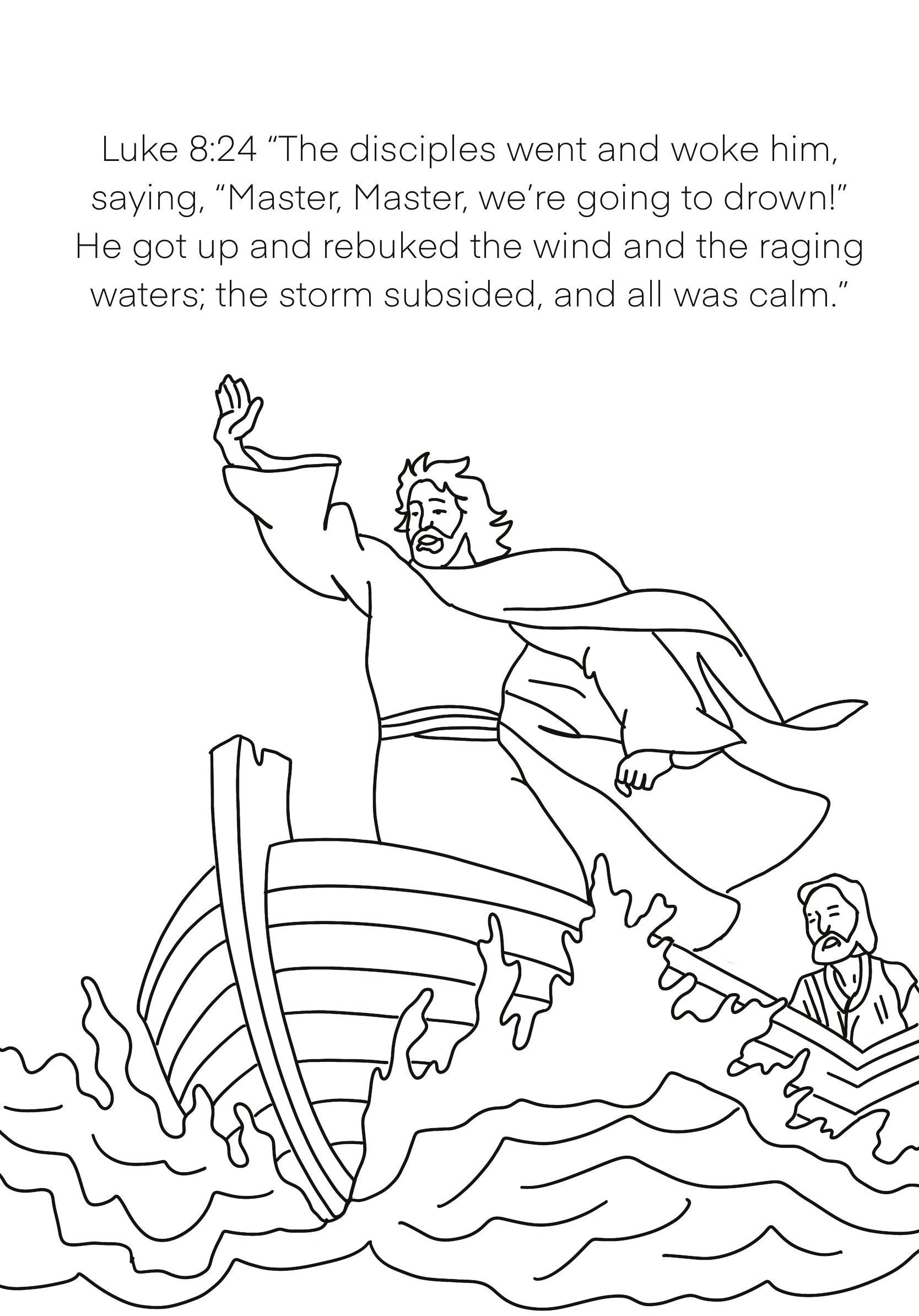 Jesus calms the storm coloring page