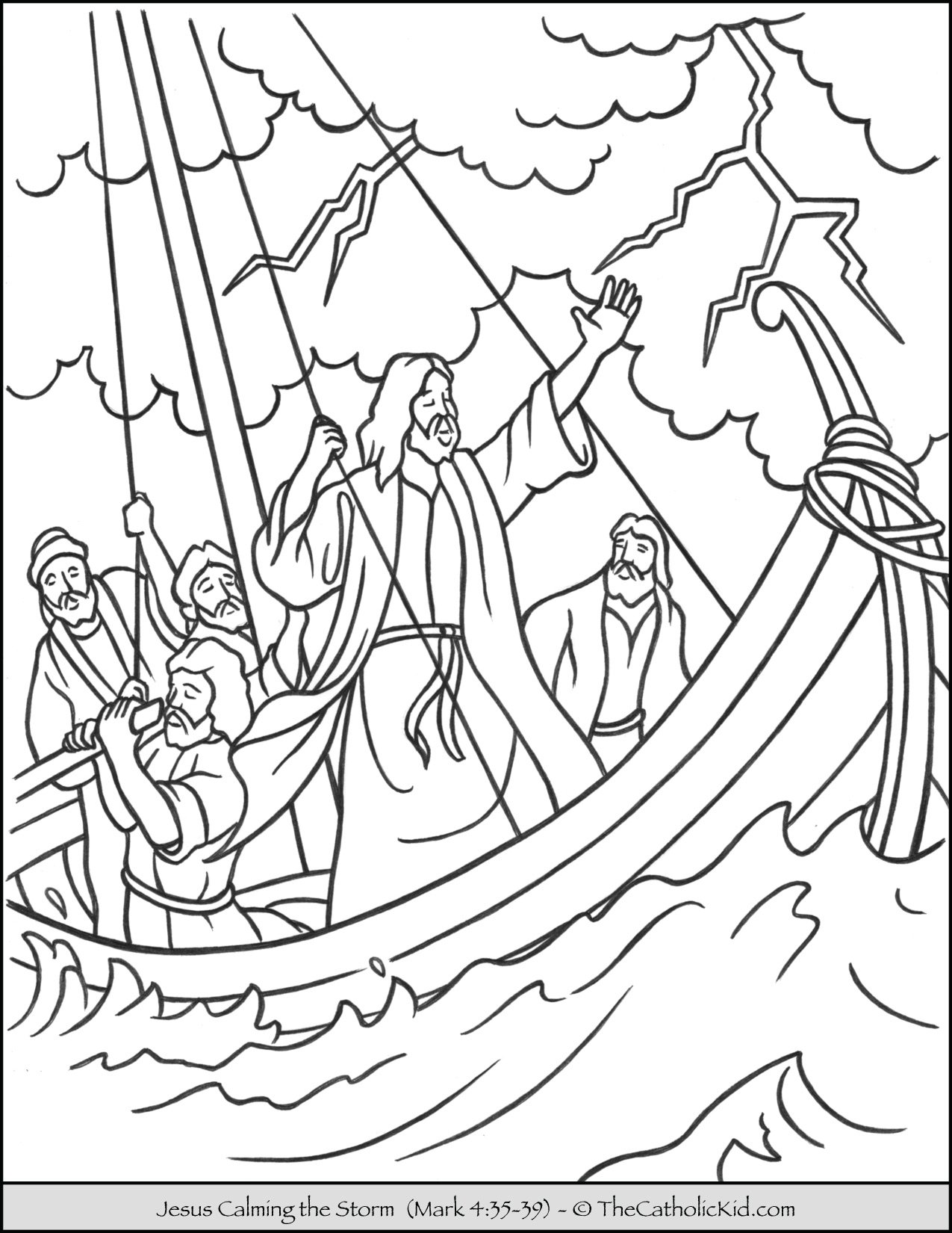 Jesus calming the storm coloring page