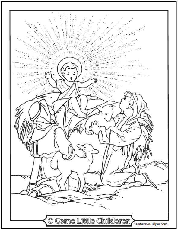 Jesus christmas coloring page ââ children shepherds lambs