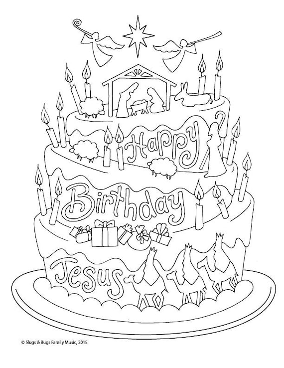 Happy birthday jesus christmas coloring page kids holiday slugs and bugs printable download pdf