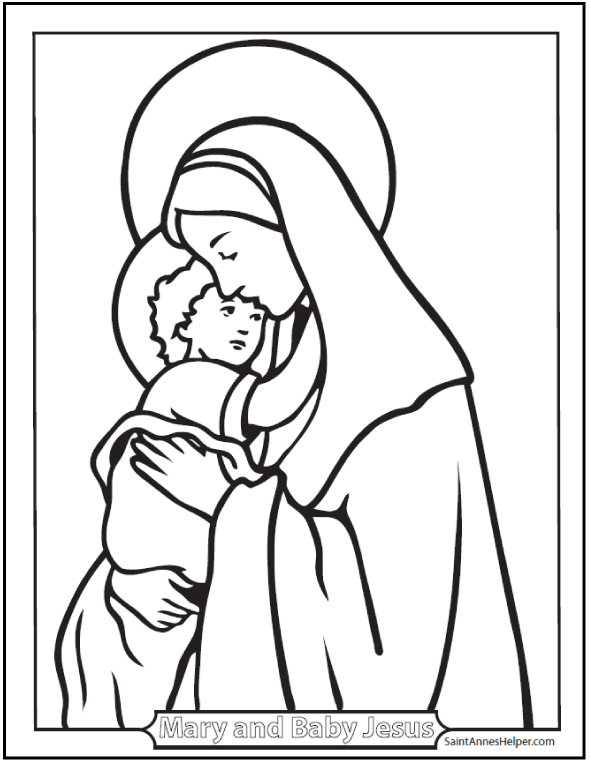 Free christmas coloring pages ââ mary and jesus coloring page