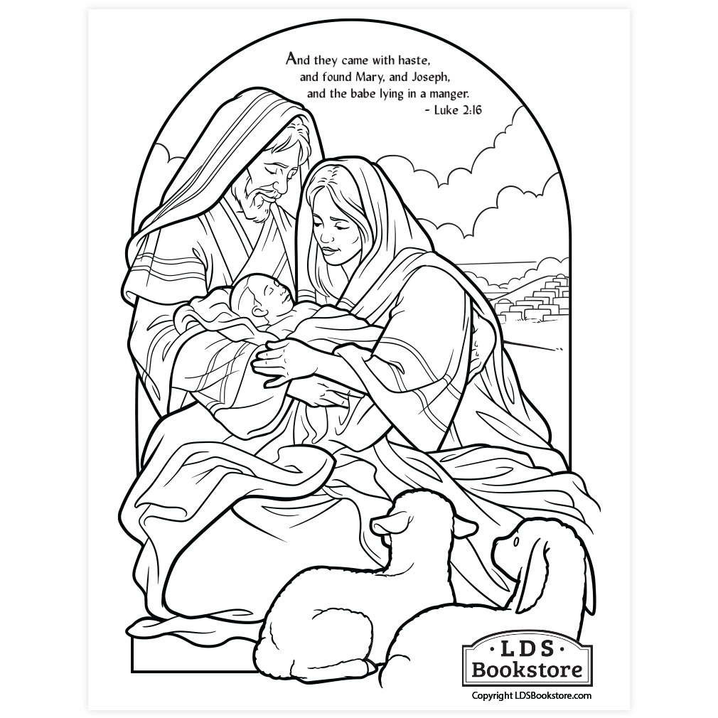 The holy family nativity coloring page
